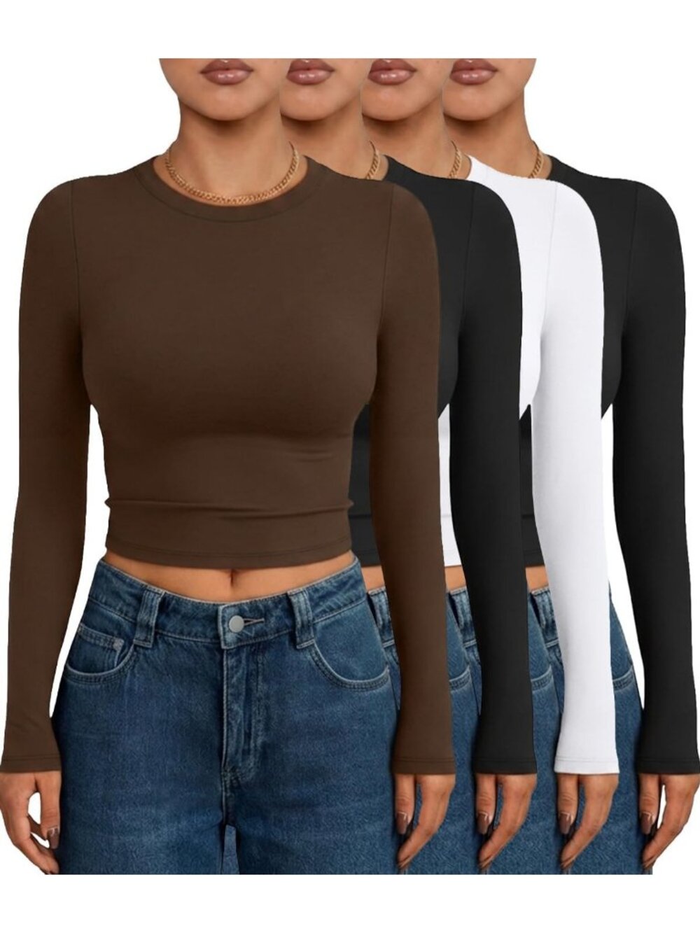 Cute Long Sleeve Crop Tops for Women - 4 Pack Fall Workout Shirts, Trendy Styles